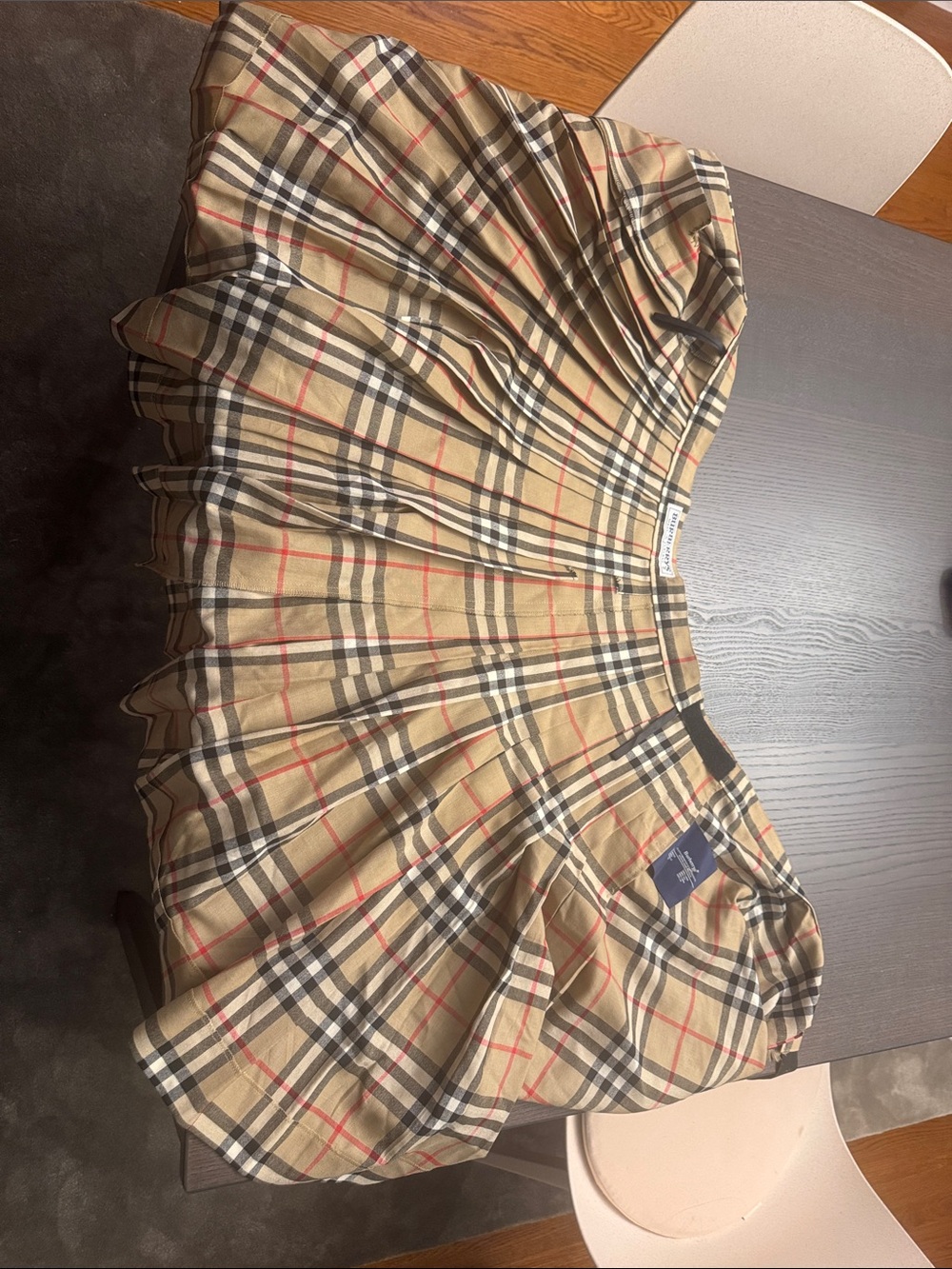Burberry Plaid Pleated Mini Skirt in Beige